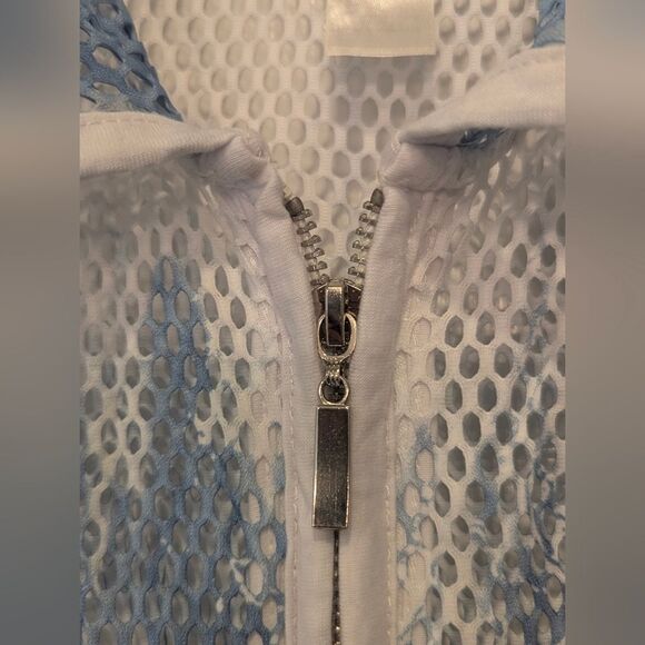 Chico's Blue White Perforated Zip Front Jacket Cover Up Mesh Cardigan Boho Sz 3X - Picture 7 of 12